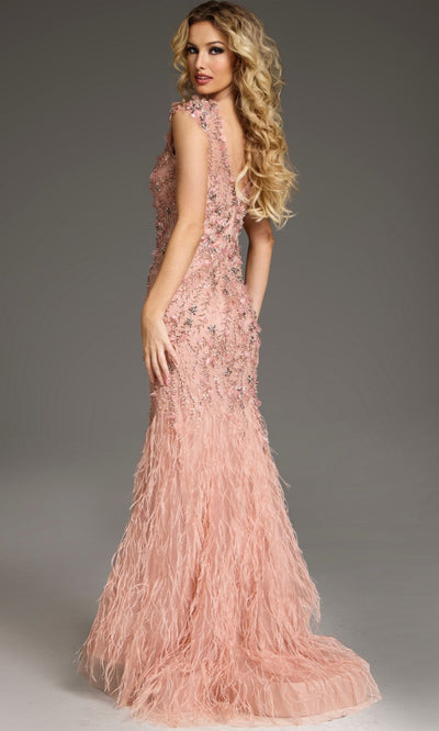 Jovani 39174 - Feathered Hem Cap Sleeve Evening Gown Formal Gowns