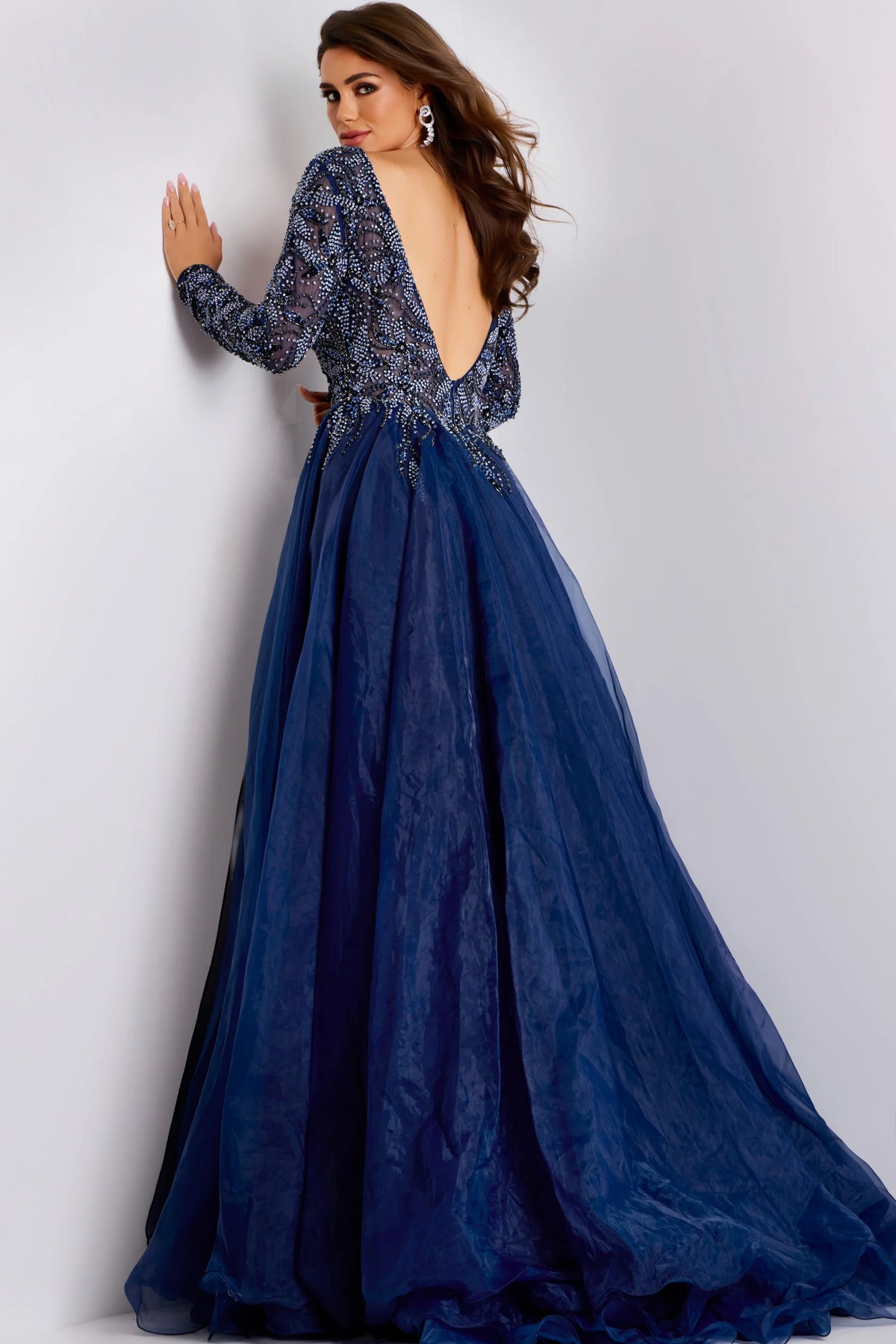 Jovani 39251 - Sheer Sleeve Beaded Evening Gown
