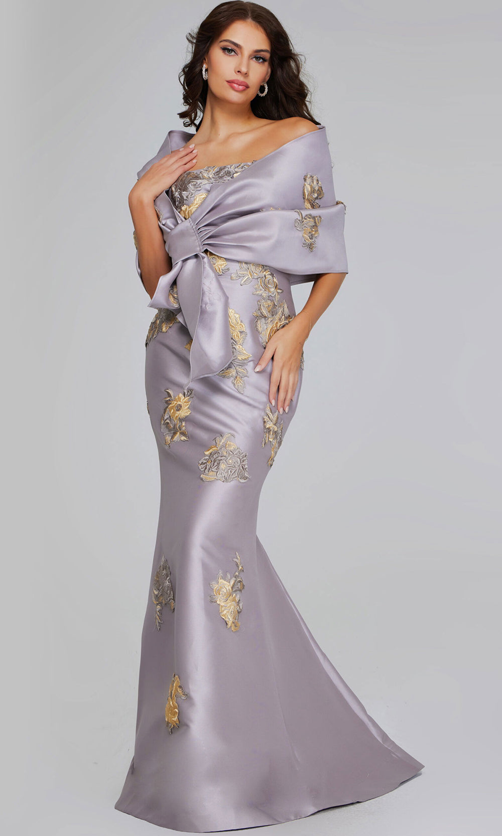 Jovani 39261 - Metallic Floral Mermaid Gown with Shawl