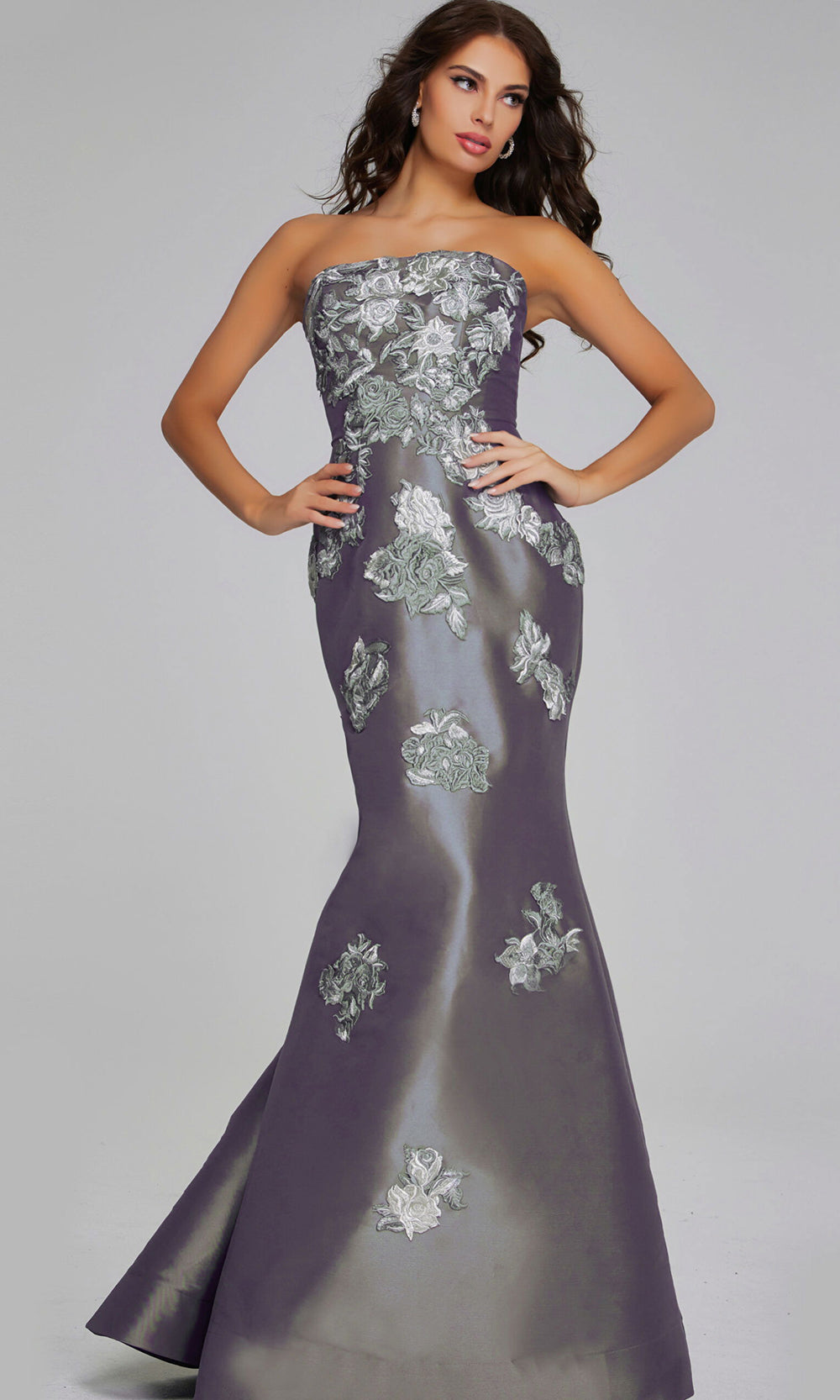 Jovani 39261 - Metallic Floral Mermaid Gown with Shawl