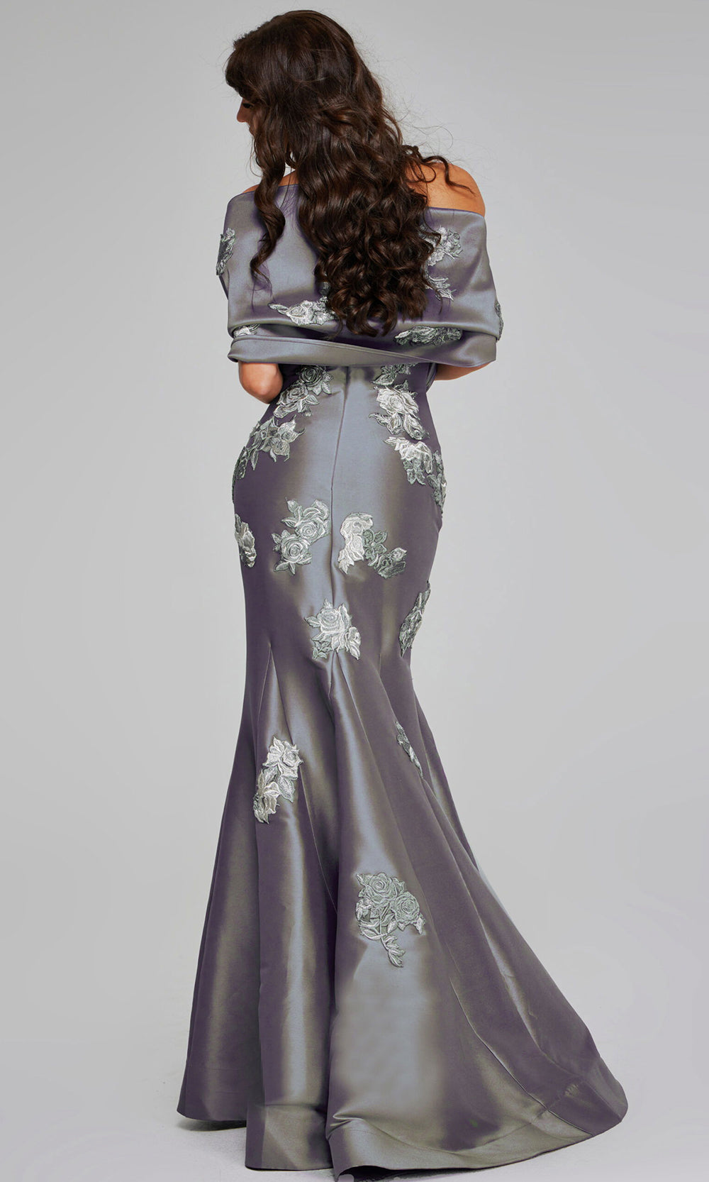 Jovani 39261 - Metallic Floral Mermaid Gown with Shawl