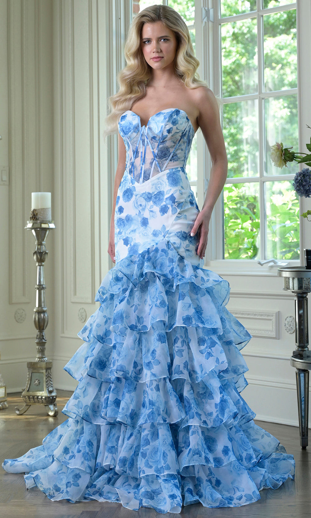 Colors Dress 3928 - Ruffle Tiered Sweetheart Long Gown Prom Dresses