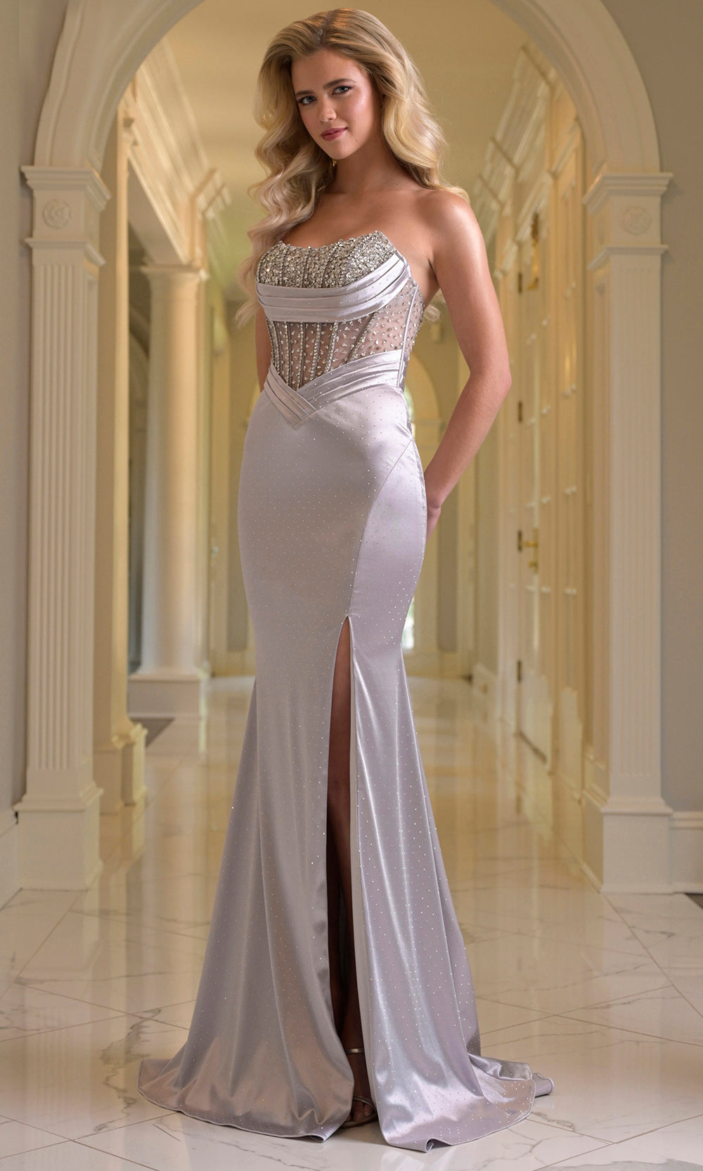 Colors Dress 3932 - Fitted Beaded Illusion Corset Dress Prom Dresses