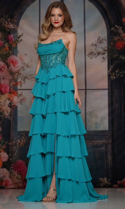 Colors Dress 3934 - Embellished Scoop Neck Tiered Gown Prom Dresses