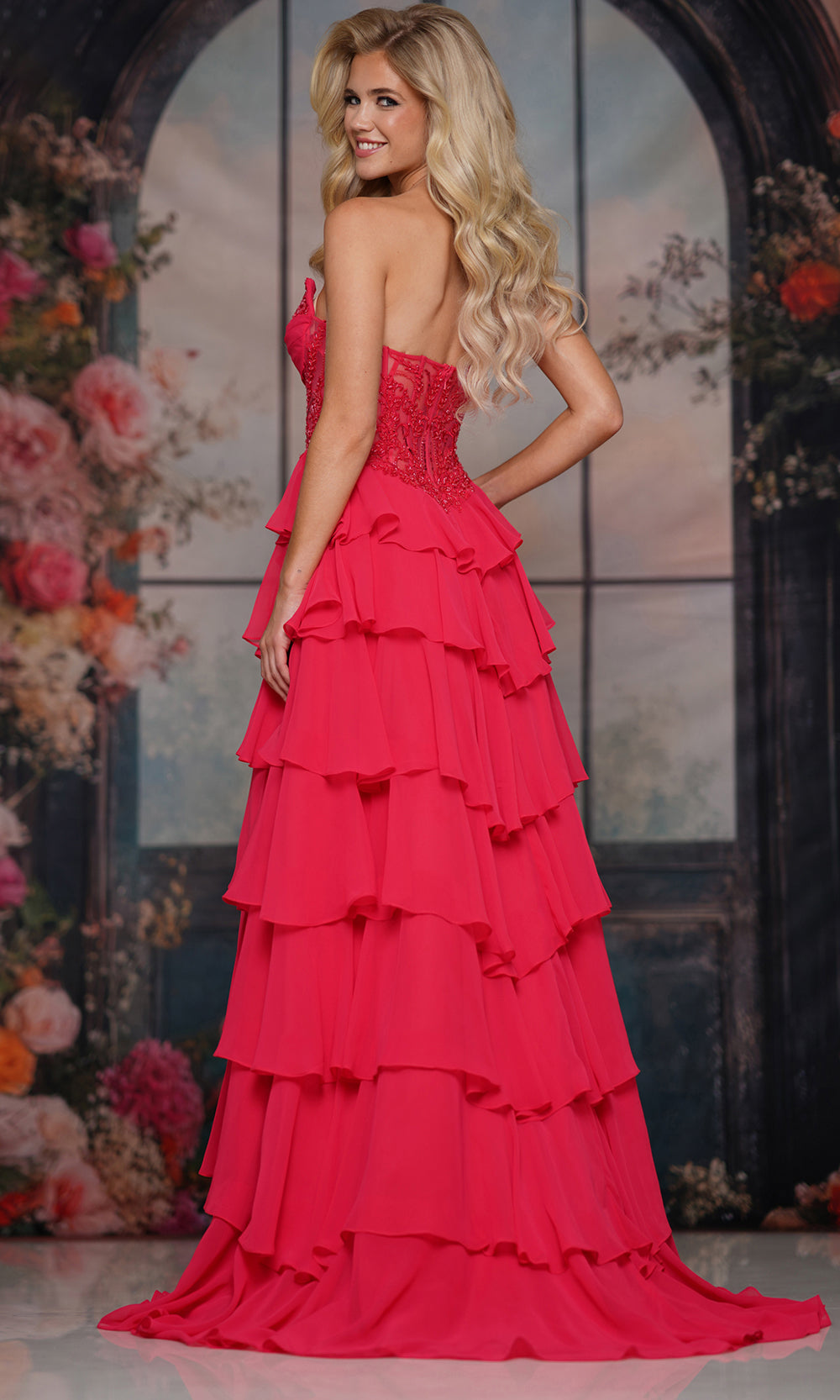 Colors Dress 3934 - Embellished Scoop Neck Tiered Gown Prom Dresses