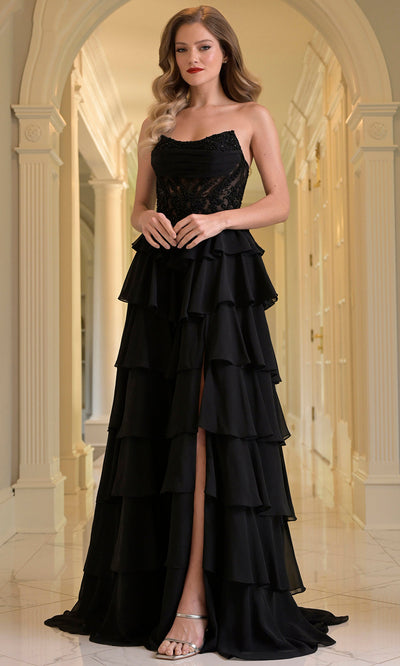 Colors Dress 3934 - Embellished Scoop Neck Tiered Gown Prom Dresses