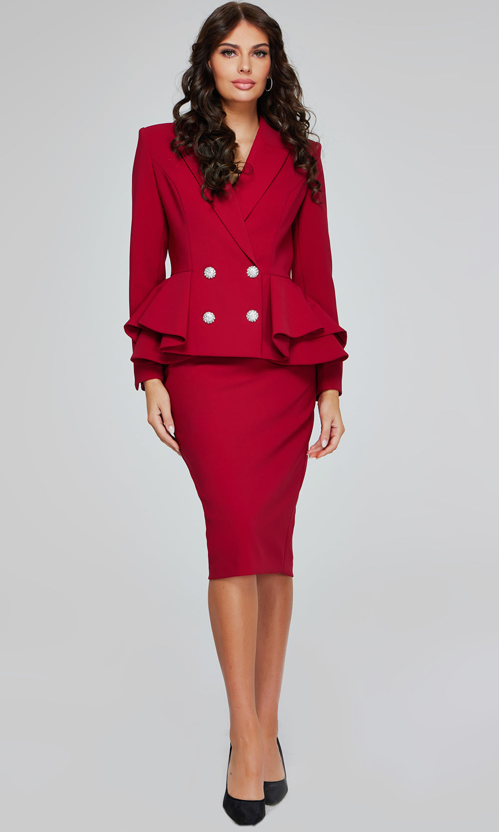 Jovani 39375 - Peplum Blazer Sheath Knee-Length Dress Special Occasion Dress In Red