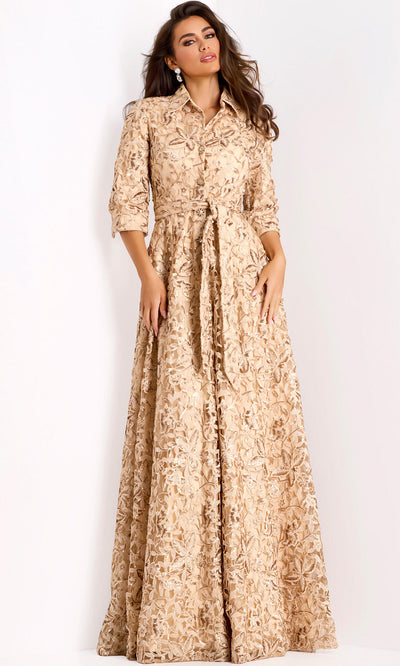Jovani 39426 - Three-Quarter Sleeve Embroidered Gown Formal Gowns
