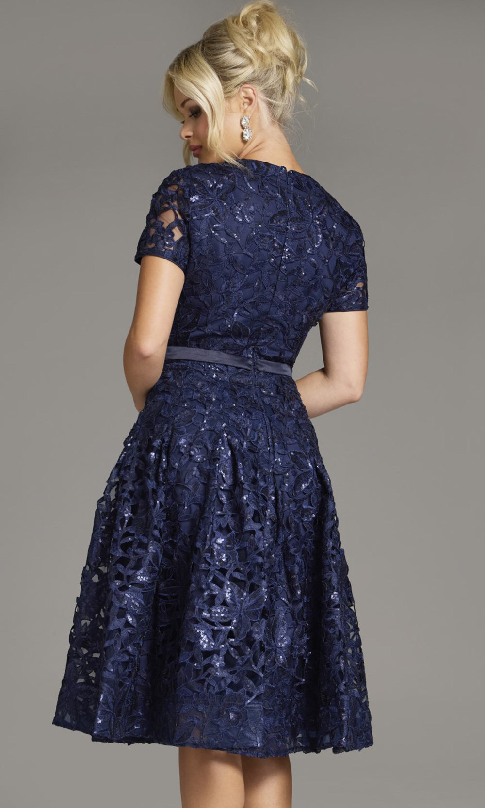 Jovani 39427 - Short Sleeve Floral Lace A-line Dress
