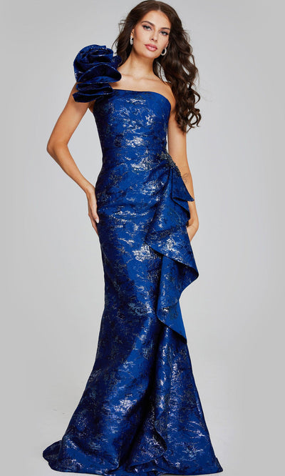 Jovani 39438 - Asymmetric Mermaid Gown with Rosette Detail Prom Dresses