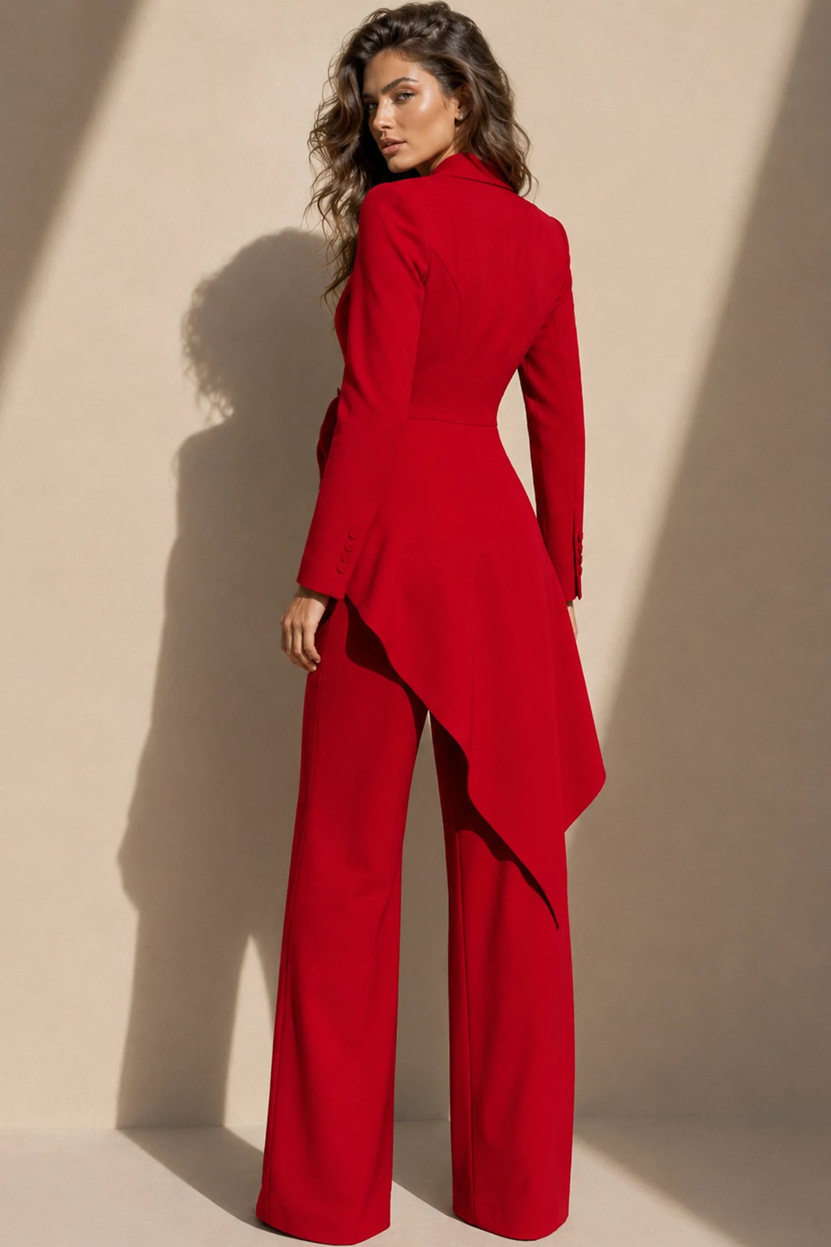Jovani 39516 - Collared V-Neck Long Sleeve Pantsuit