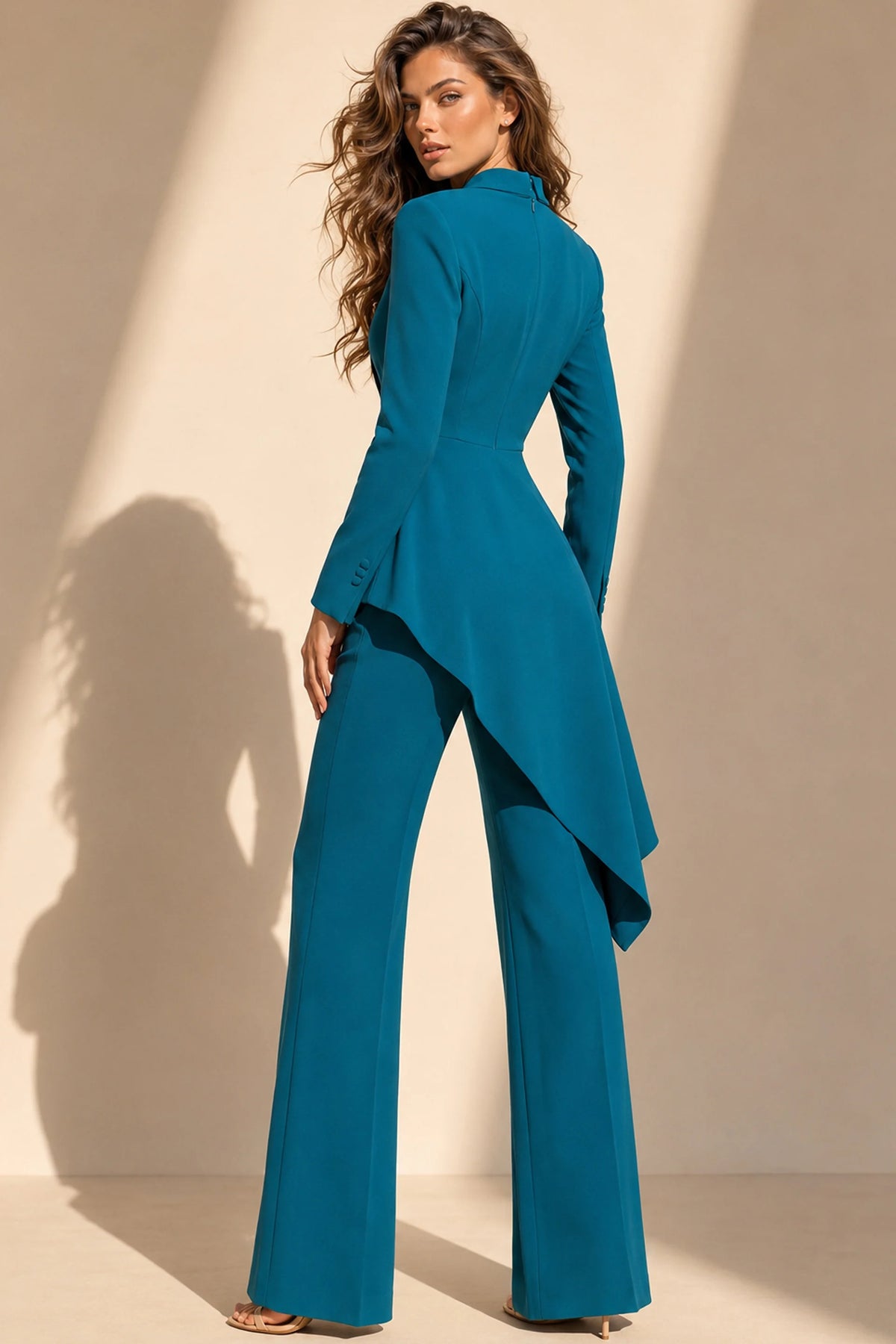 Jovani 39516 - Collared V-Neck Long Sleeve Pantsuit