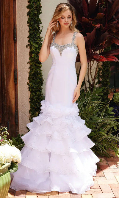 Ava Presley 39566 - Beaded Strap Sweetheart Ruffle Gown Prom Dresses