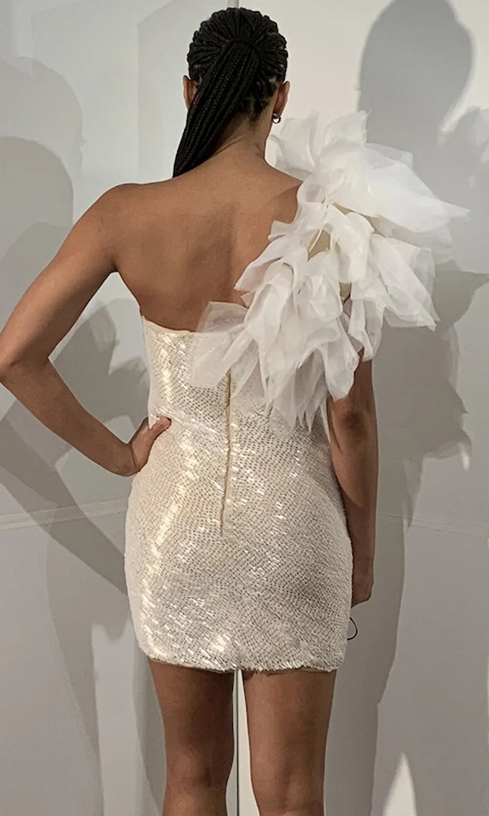 Jovani 39618 - Floral Ruffle Strap Plunging Neck Cocktail Dress Prom Dresses  in Off White