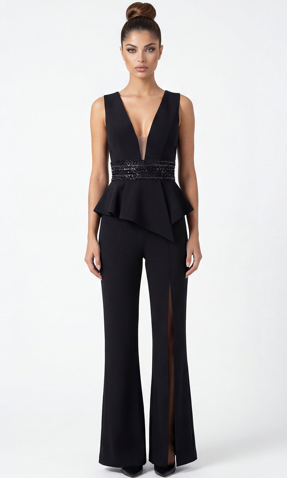 Jovani 39720 - Sparkling Beaded Cutout Back Jumpsuit Special Occasion Dress In Black