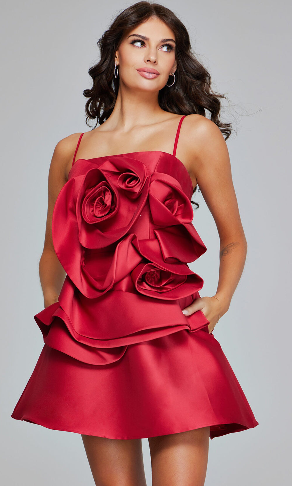 Jovani 39750 - Square Neckline Rosette Party Dress Cocktail Dresses