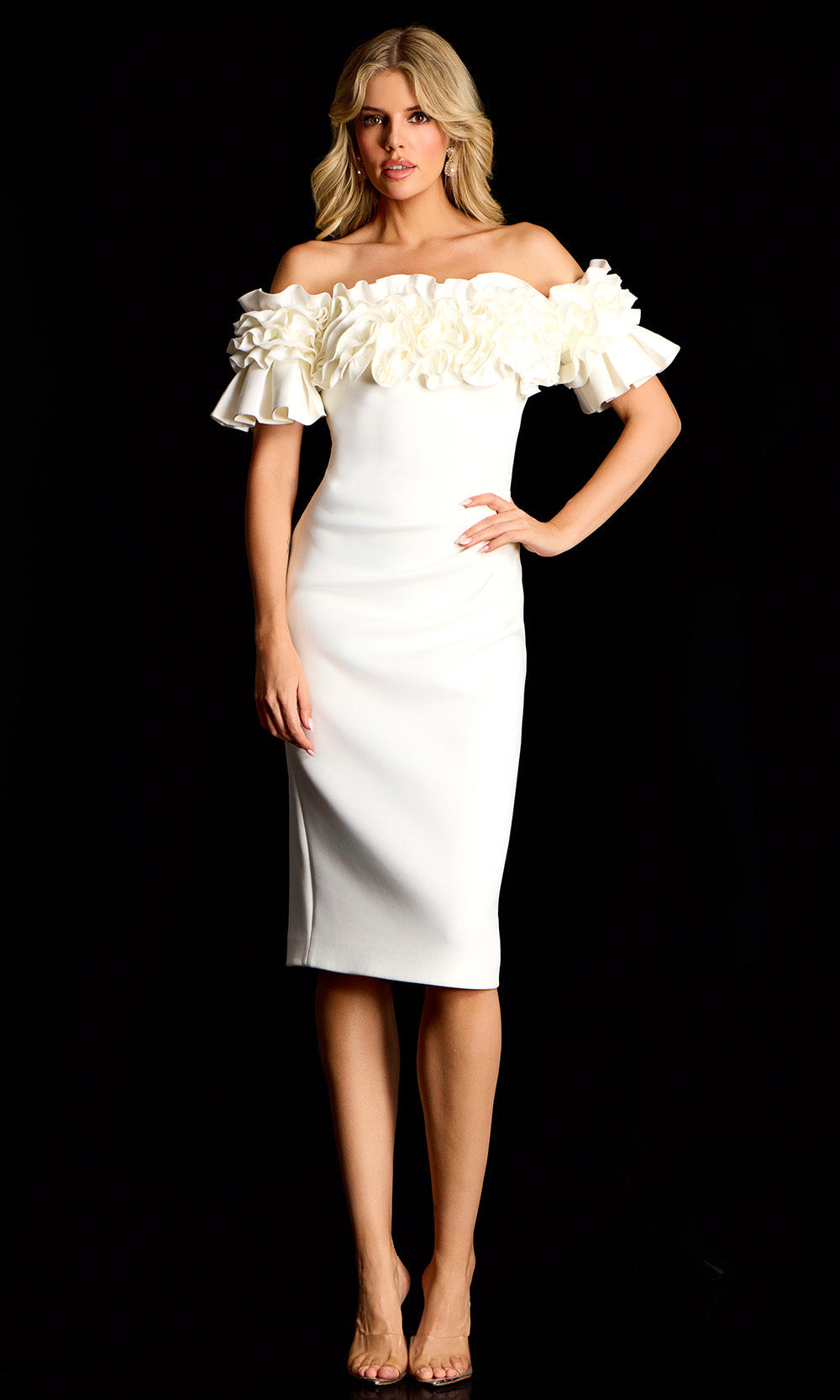 Jovani 39752 - Knee-Length Ruffle Neckline Dress Special Occasion Dress In White