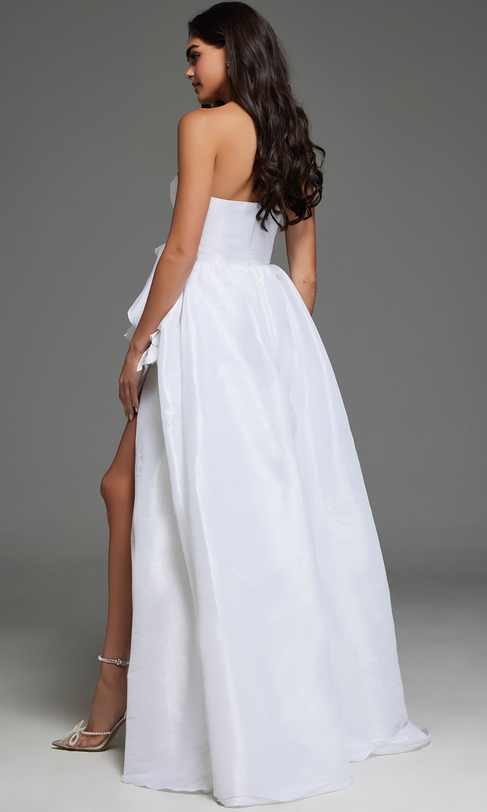 Jovani 39796 - Ruffled Accent Asymmetric Neck Bridal Gown Special Occasion Dress In White