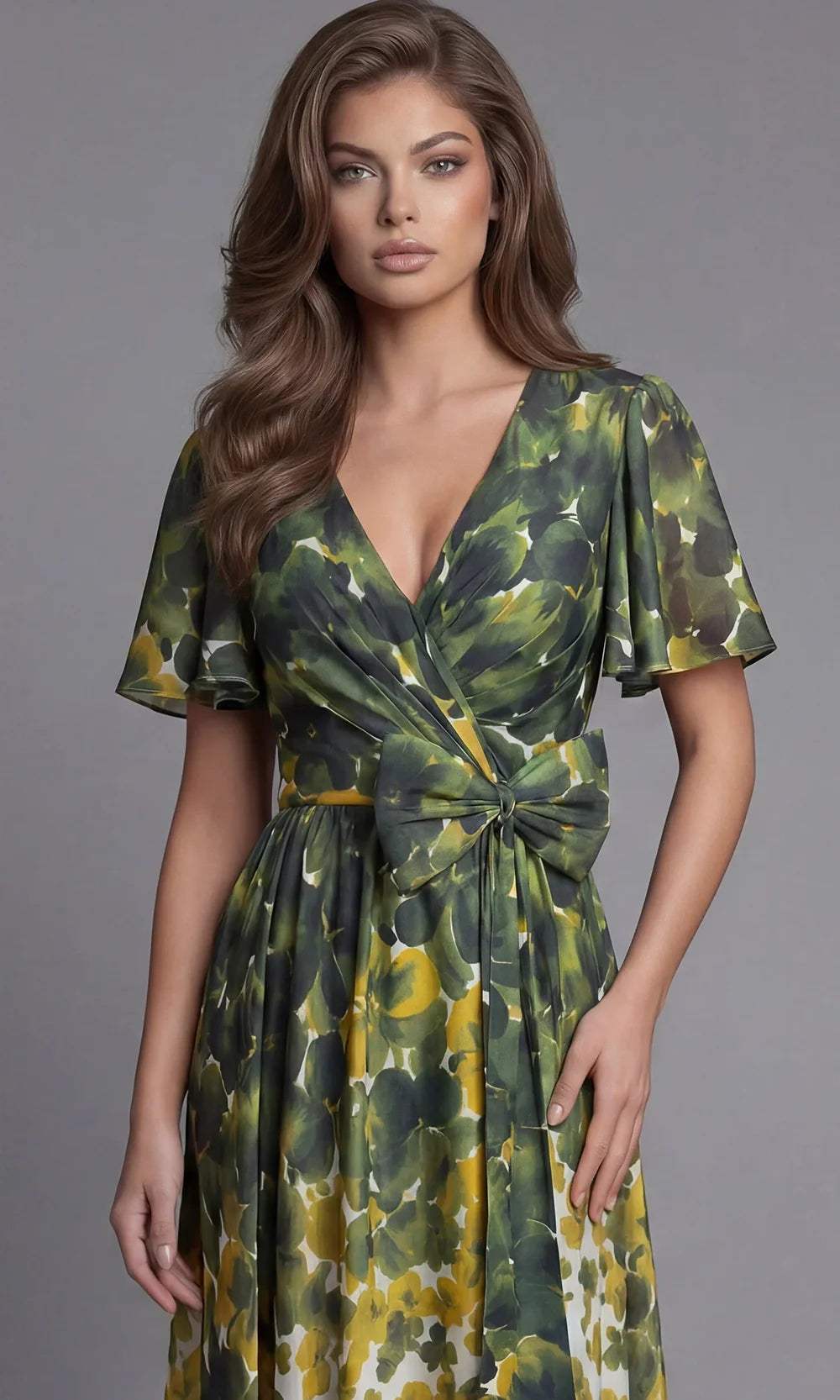 Jovani 39813 - Flutter Sleeve Printed Chiffon Long Gown Prom Dresses  in Print  