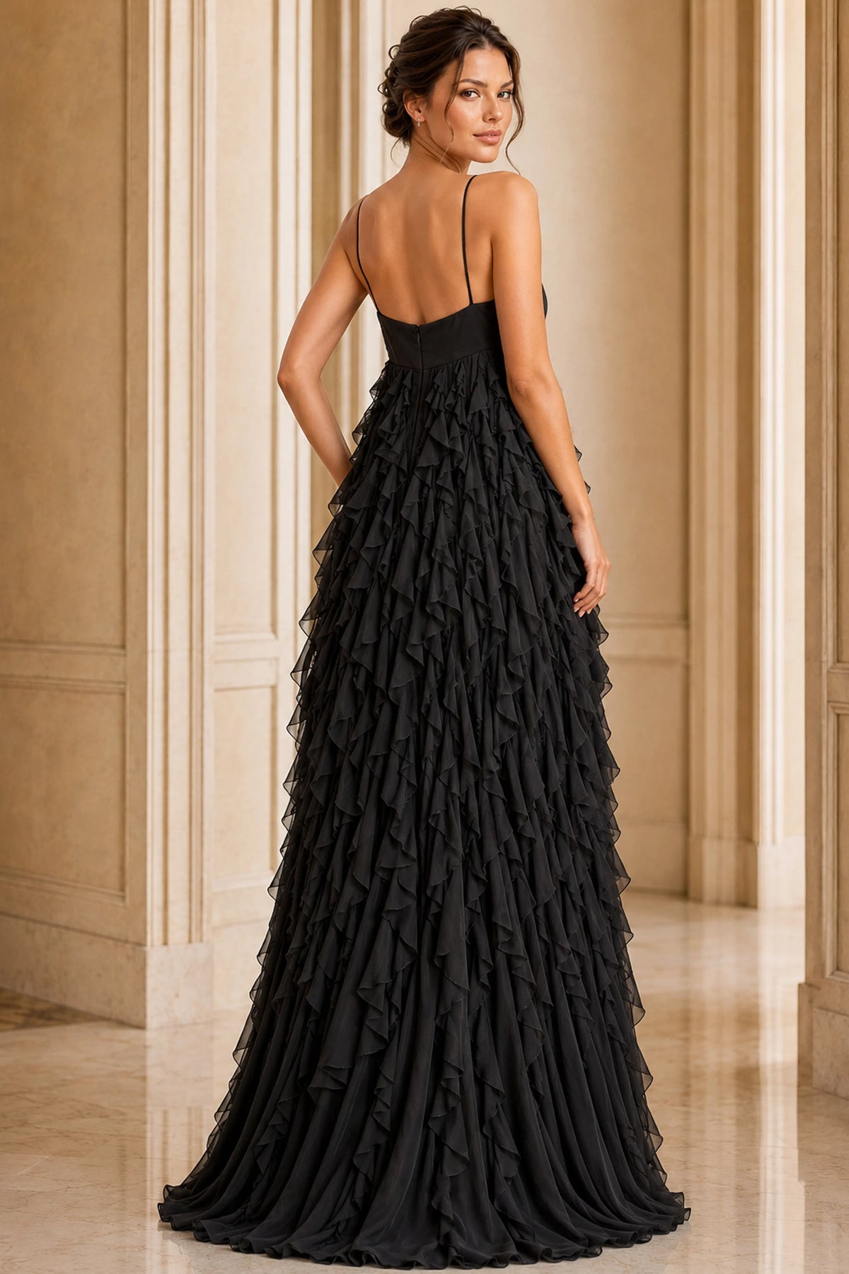 Jovani 39823 - Cascading Ruffle A-line Evening Gown