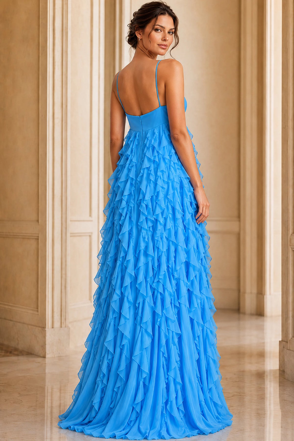 Jovani 39823 - Cascading Ruffle A-line Evening Gown