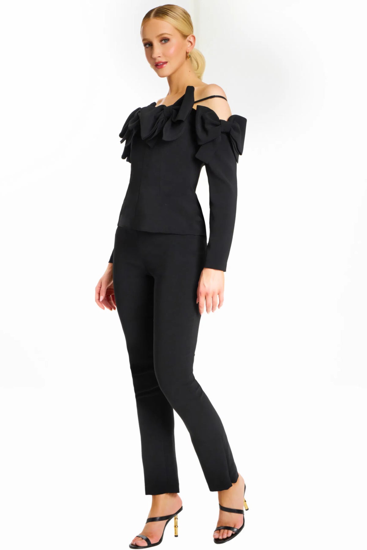 Jovani 39840 - Long Sleeves Bow Accented Pant Suit