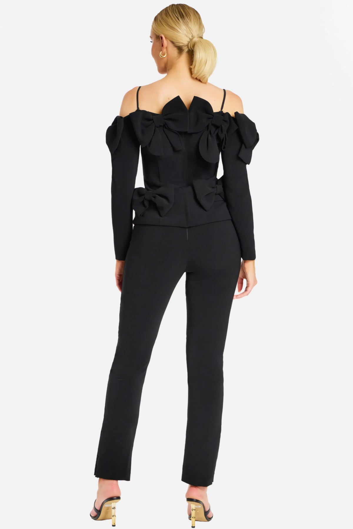 Jovani 39840 - Long Sleeves Bow Accented Pant Suit