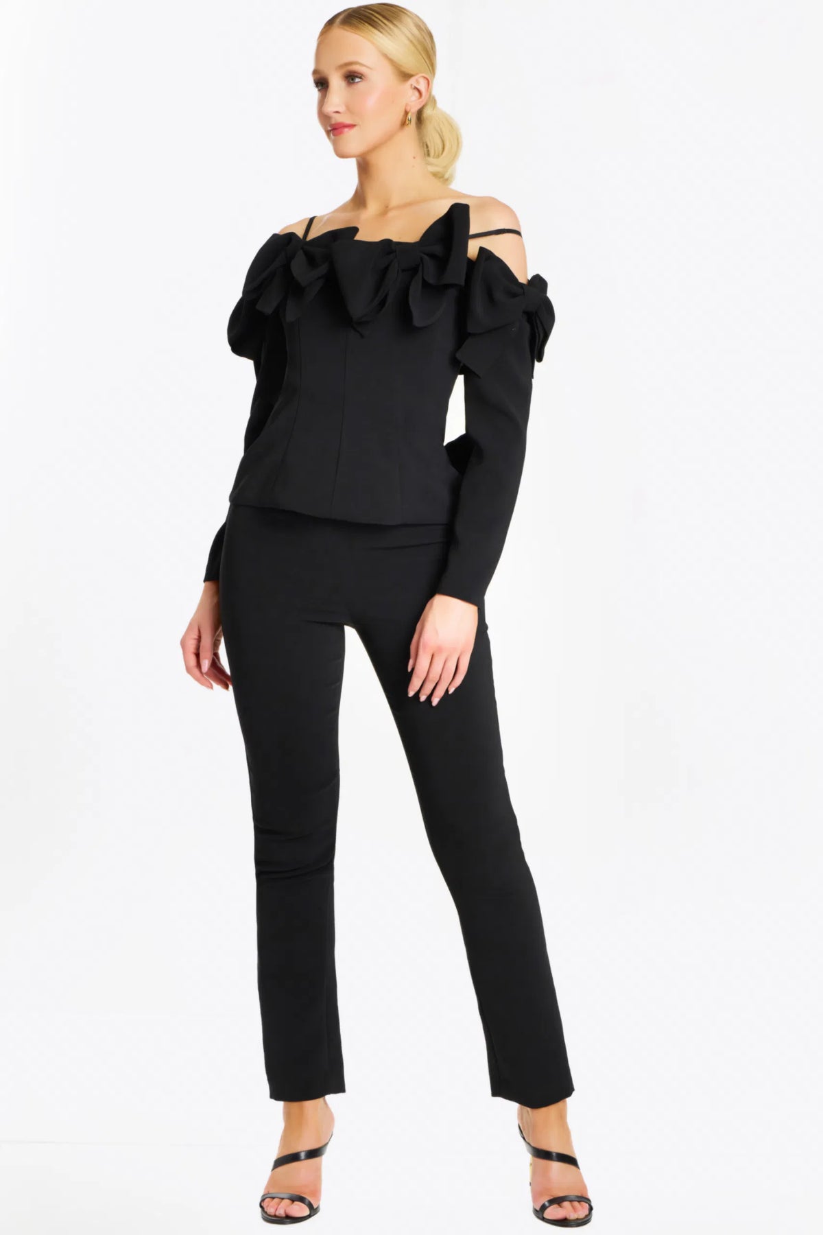 Jovani 39840 - Long Sleeves Bow Accented Pant Suit