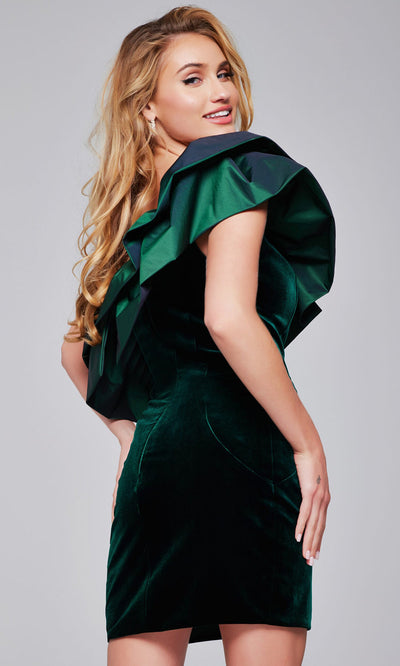 Jovani 39888 - Ruffled Neck Fitted Velvet Dress Cocktail Dresses