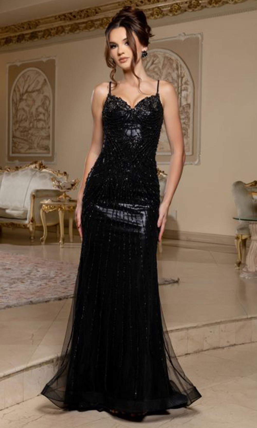 May Queen RQ8235 - Sleeveless Beaded Bodice Fitted Gown