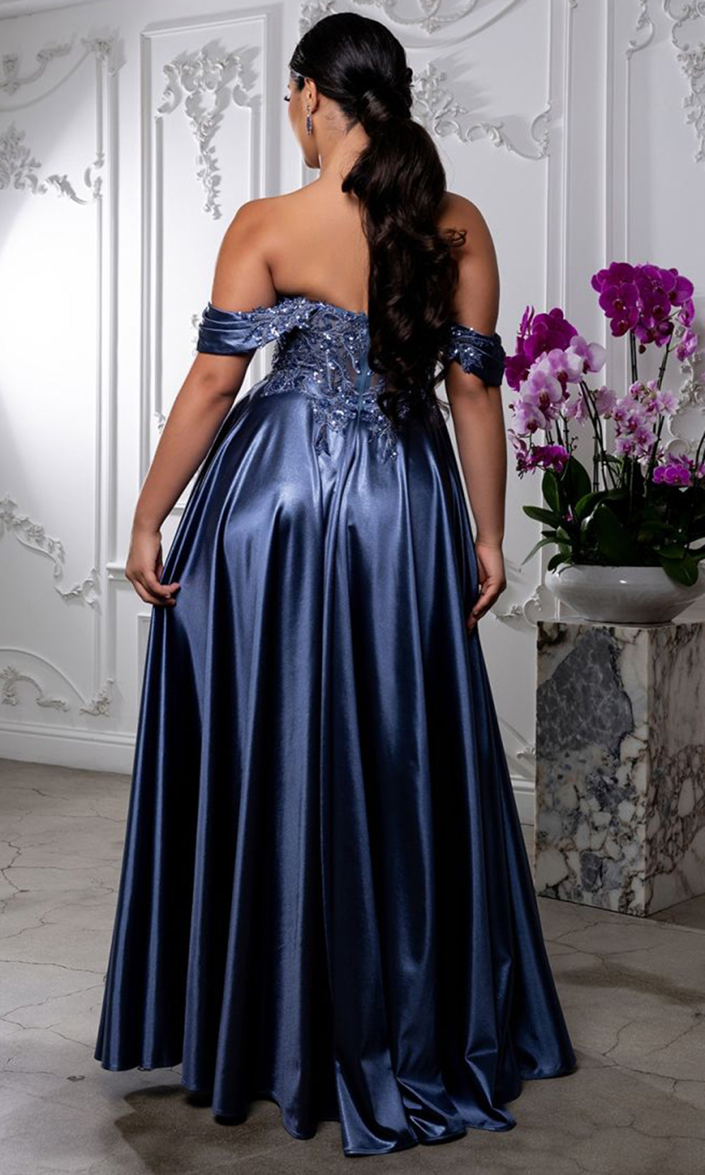 May Queen MQ2240 - Off Shoulder Embroidered Evening Dress Mother of the Bride Dresses in Blue 