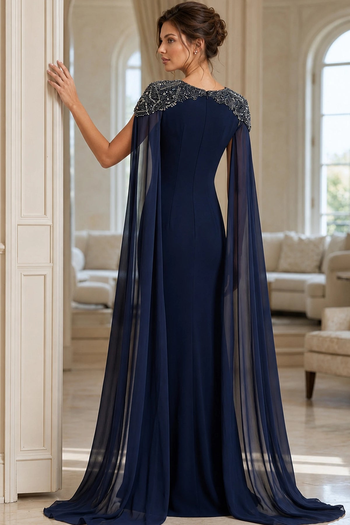 Jovani 40000 - Jewel Neck Fitted Gown with Cape