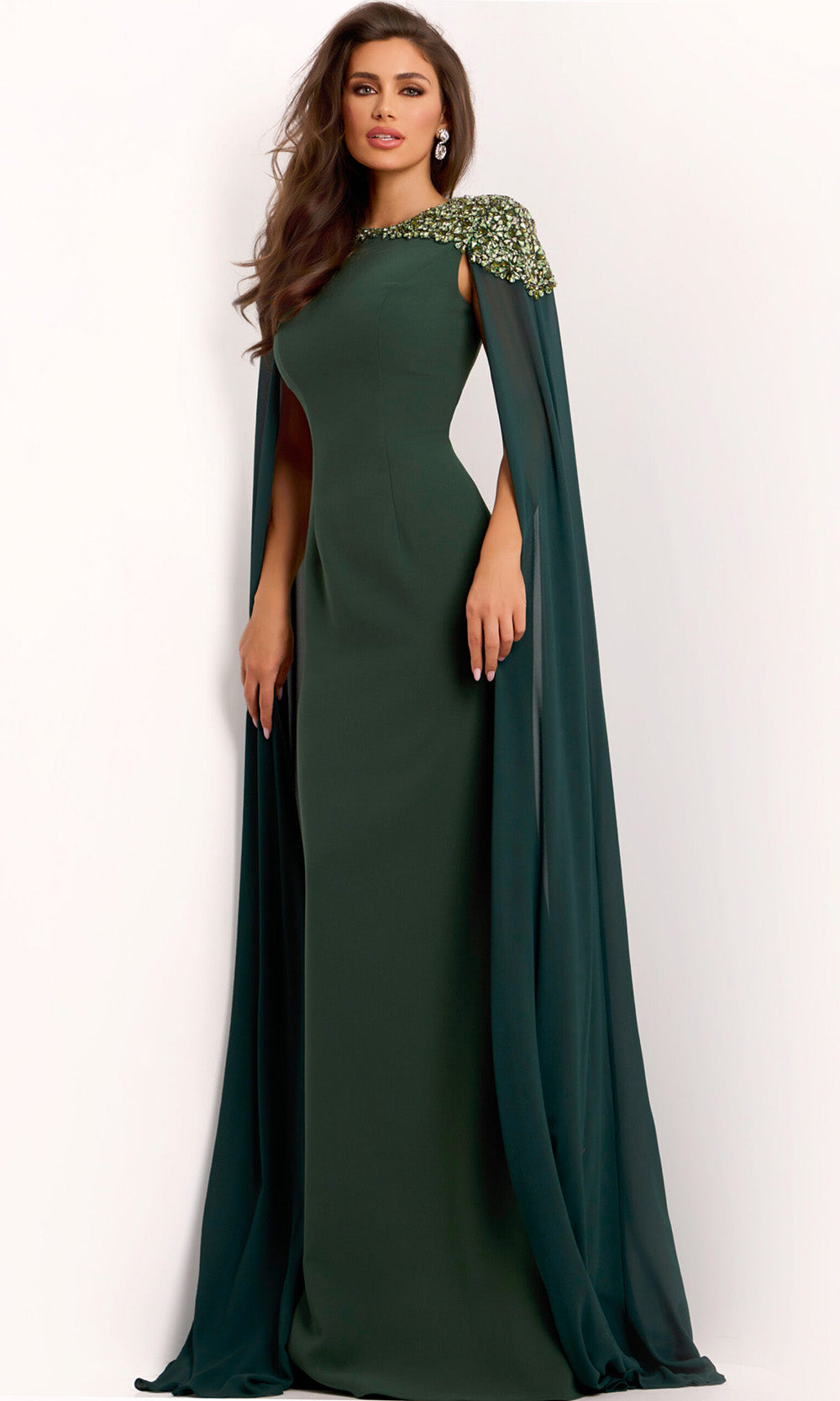 Jovani 40000 - Jewel Neck Fitted Gown with Cape