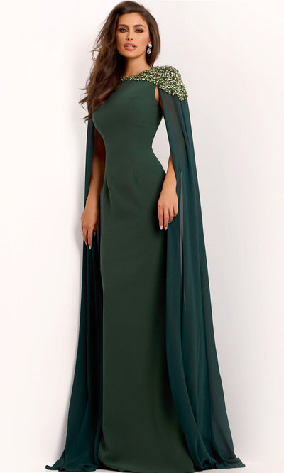 Jovani 40000 - Jewel Neck Fitted Gown with Cape Formal Gowns