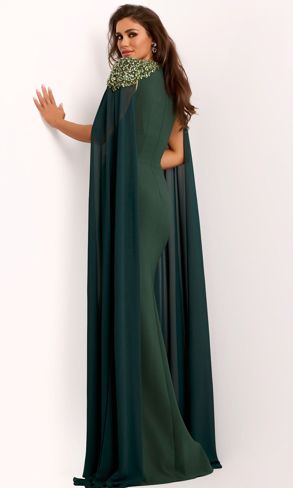 Jovani 40000 - Jewel Neck Fitted Gown with Cape