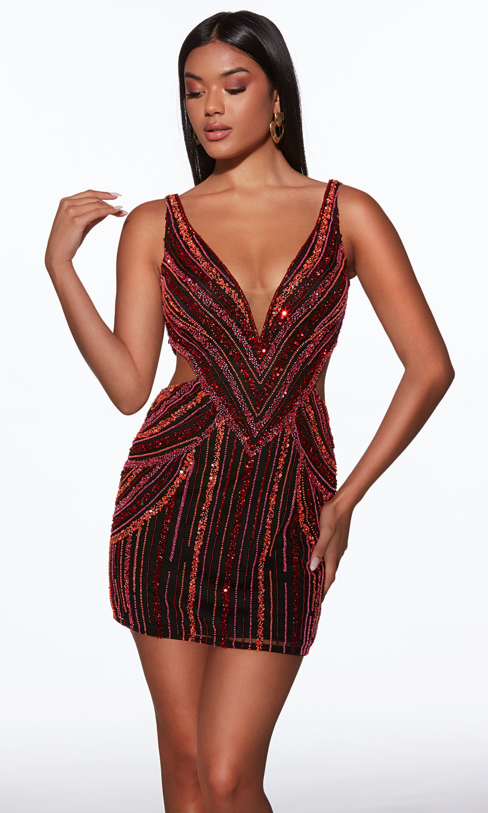 Alyce Paris 40012 - Linear Beaded Low V-Back Mini Dress Cocktail Dresses