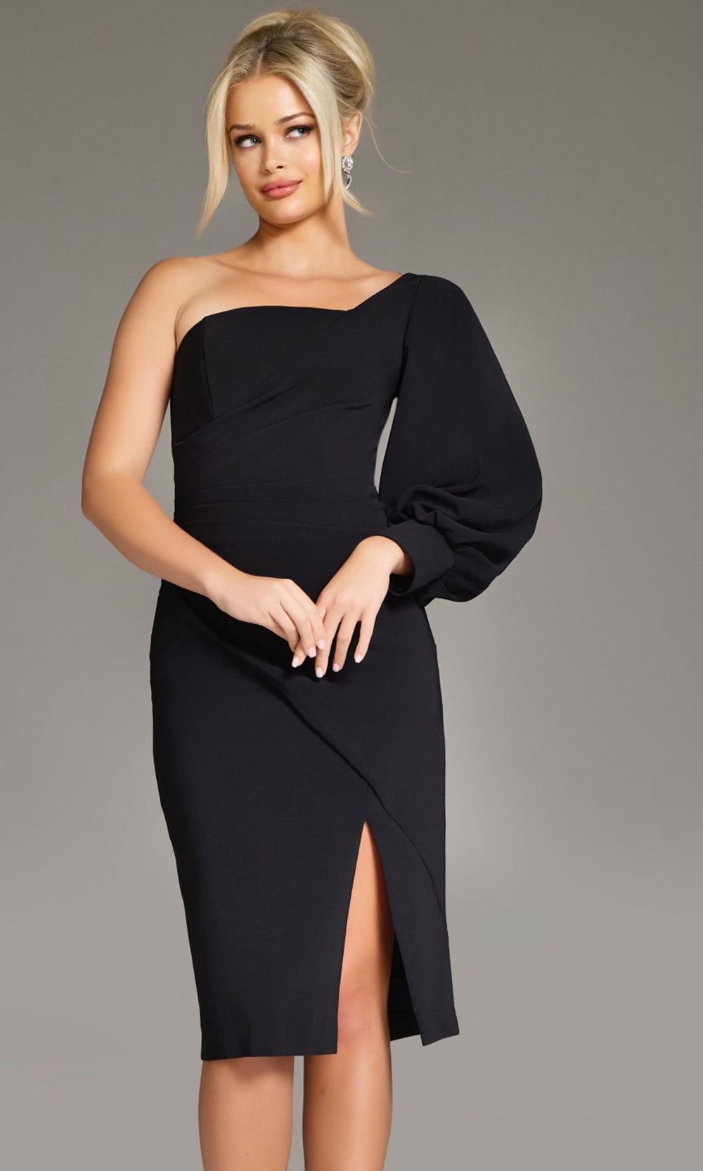 Jovani 40033 - Asymmetric Neckline Front Slit Dress