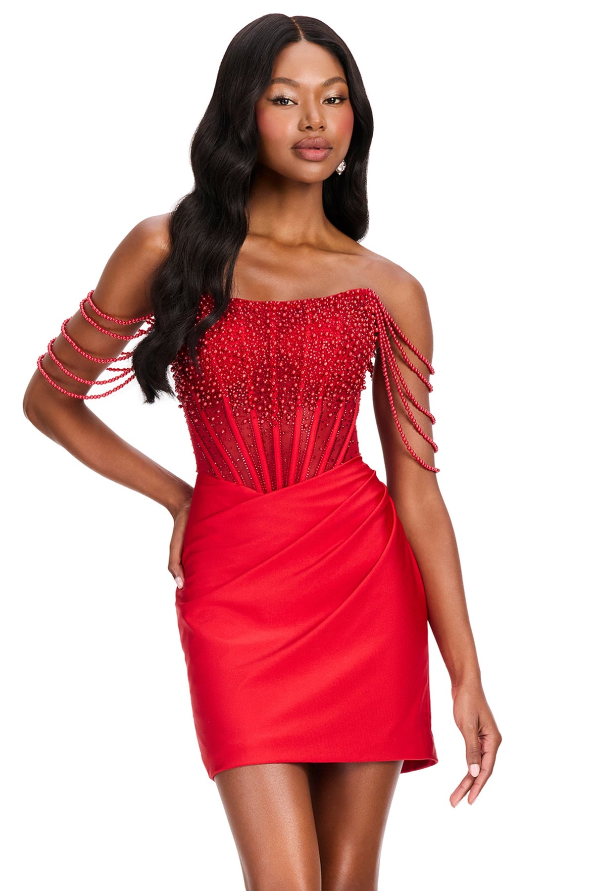 Ashley Lauren 40046 - Draped Pearl Straight Neckline Cocktail Dress