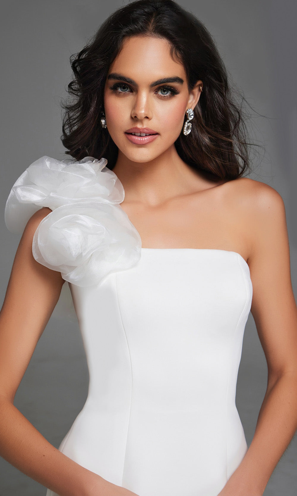 Jovani 40096 - One Shoulder Floral Accent Cocktail Dress Special Occasion Dress In White