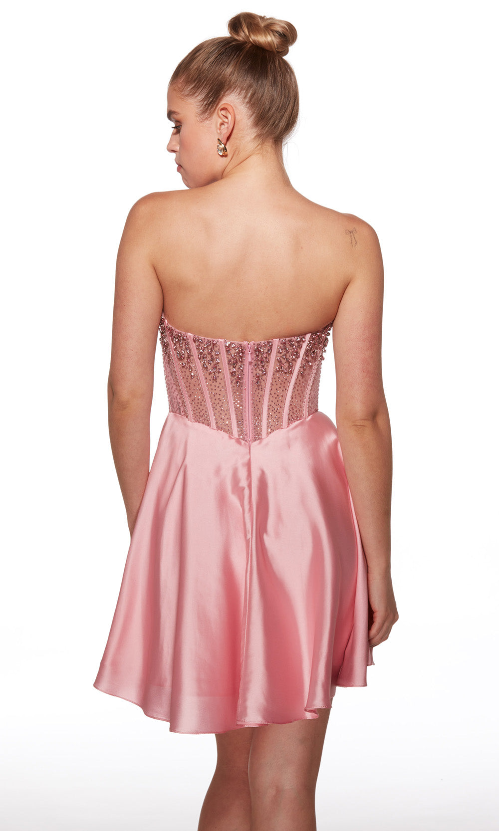 Alyce Paris 40101 - Short Beaded/Satin Chiffon A-line Dress - Illusion Corset Bodice, Beading, Strapless, Flowy Skirt, Hidden Back Zipper ADASA Alyce Paris 40101 - Short Beaded/Satin Chiffon A-line Dress - Illusion Corset Bodice, Beading, Strapless, Flowy Skirt, Hidden Back Zipper ADASA