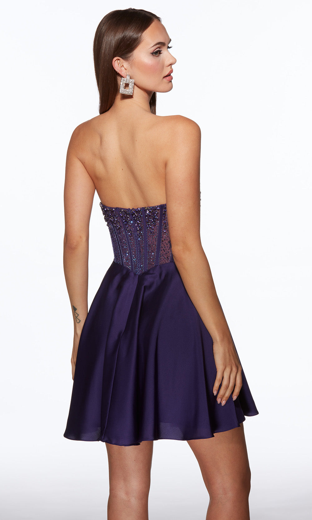 Alyce Paris 40101 - Short Beaded/Satin Chiffon A-line Dress - Illusion Corset Bodice, Beading, Strapless, Flowy Skirt, Hidden Back Zipper 10 / Plum Alyce Paris 40101 - Short Beaded/Satin Chiffon A-line Dress - Illusion Corset Bodice, Beading, Strapless, Flowy Skirt, Hidden Back Zipper 10 / Plum