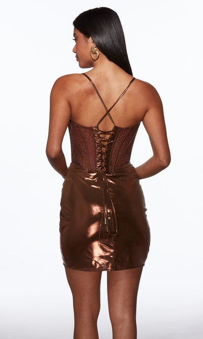 Alyce Paris 40103 - Shiny Corset Bodice Draped Mini Dress Cocktail Dresses