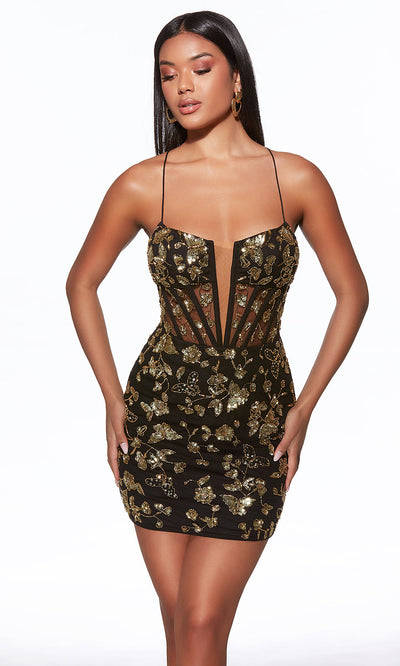 Alyce Paris 40126 - Lace-Up Short Dress with Floral Beading Cocktail Dresses
