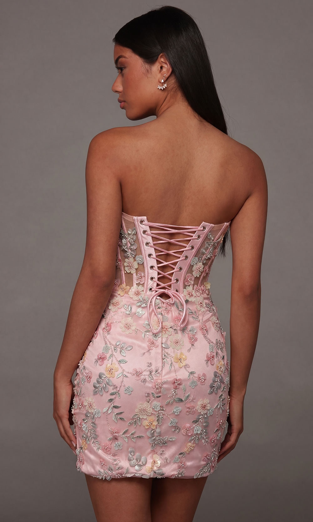 Alyce Paris 40139 - Illusion Corset Sheath Dress with Floral Appliques Special Occasion Dress in Pink  