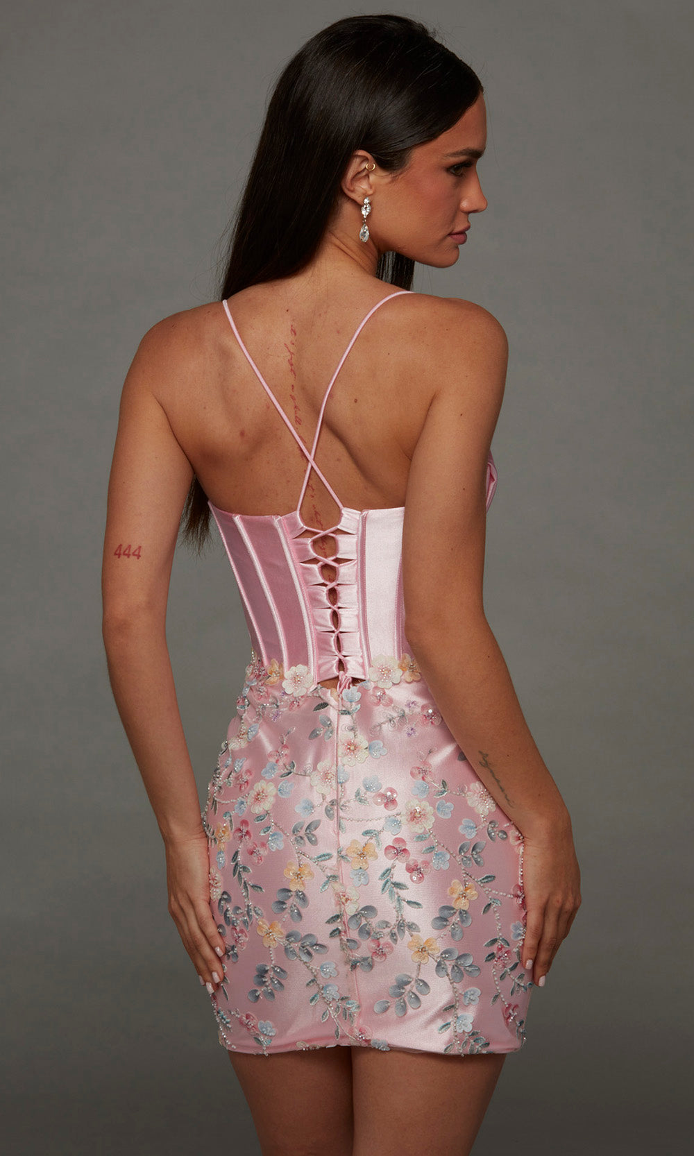Alyce Paris 40140 - Sweetheart Corset Floral Mini Dress Special Occasion Dress in Pink  