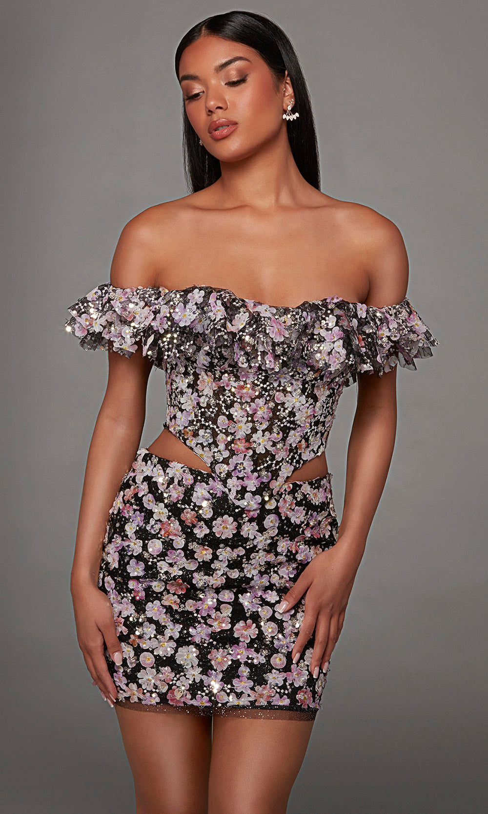 Alyce Paris 40167 - Sheath Skirt Floral Two Piece Dress Special Occasion Dress in Black and Multi