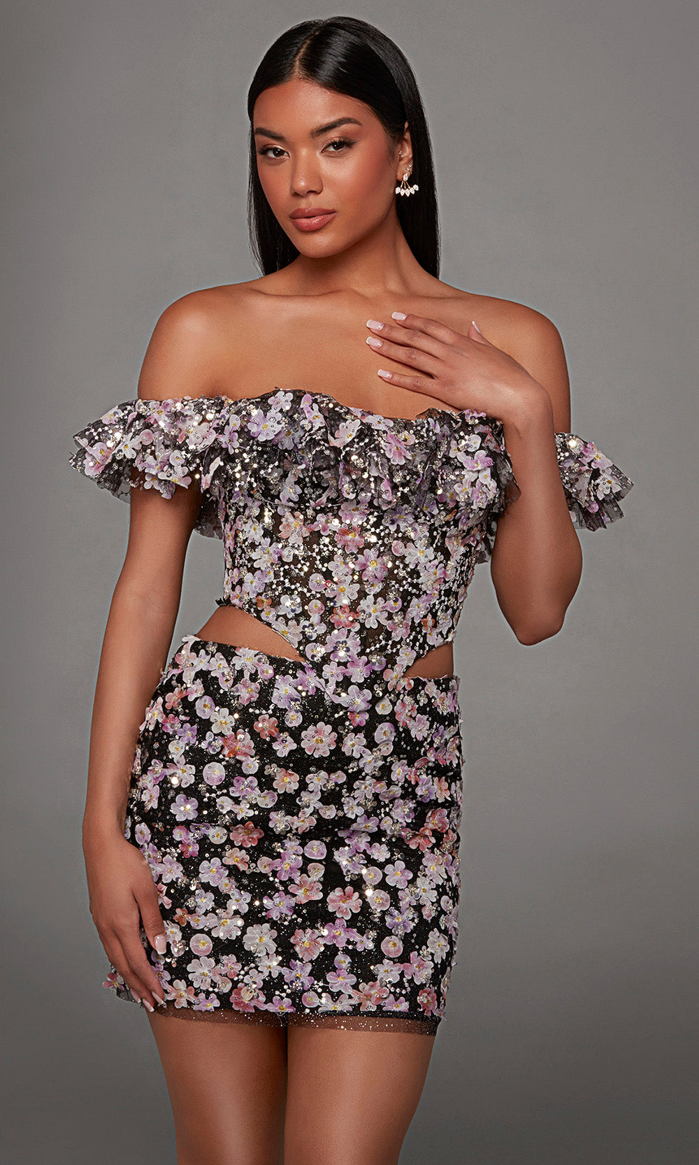 Alyce Paris 40167 - Sheath Skirt Floral Two Piece Dress Special Occasion Dress in Black and Multi