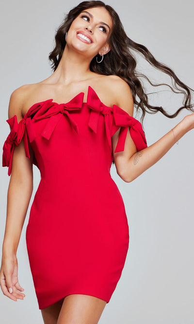 Jovani 40185 - Off Shoulder Bow Detail Mini Dress Cocktail Dresses