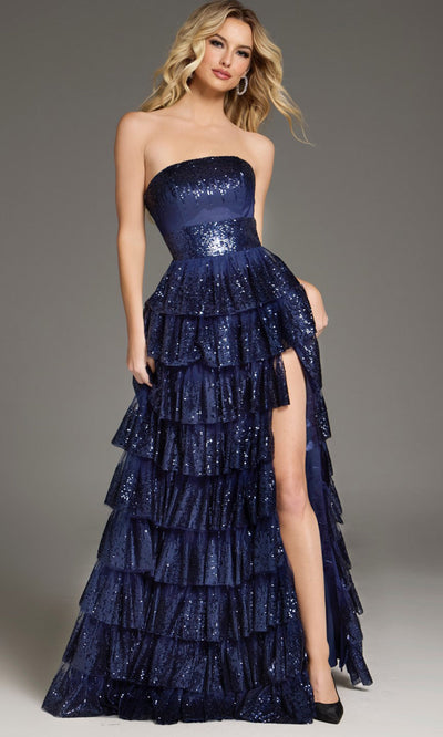 Jovani 40199 - Sequined Bodice Tiered A-line Gown Prom Dresses