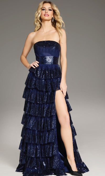 Jovani 40199 - Sequined Bodice Tiered A-line Gown Prom Dresses
